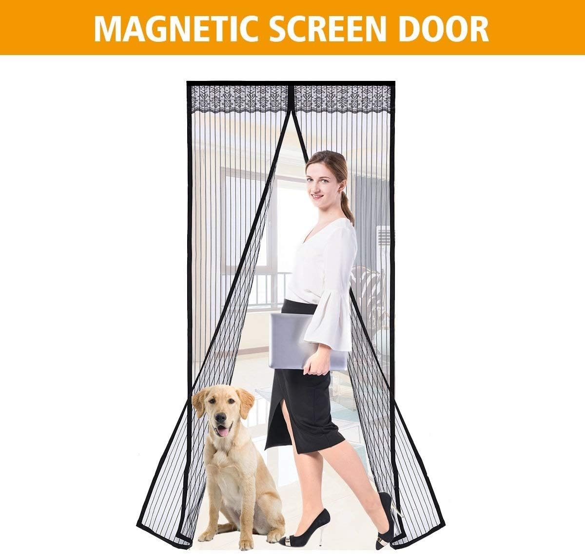 Screen DoorStrong Magnetic Magnets With Self-Seal Open And Close Automatically Design,Keep Fly Bug Out, Full Frame Velcro Fits Door Openings 31.5-59 in (S, giraffe green)
