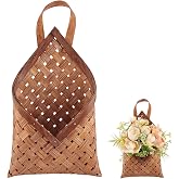CRASPIRE Vintage Woven Wall Hanging Storage Basket Bamboo Dried Flower Wall Pot Holder Rustic Pocket Basket Multifunctional Home Decor Organizer for Floral Sundries Doors Kitchen