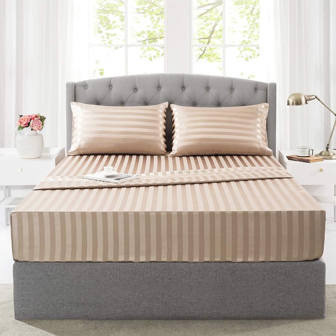 SatinSilk Sheets Queen Size Bed Set, Taupe Soft Cooling