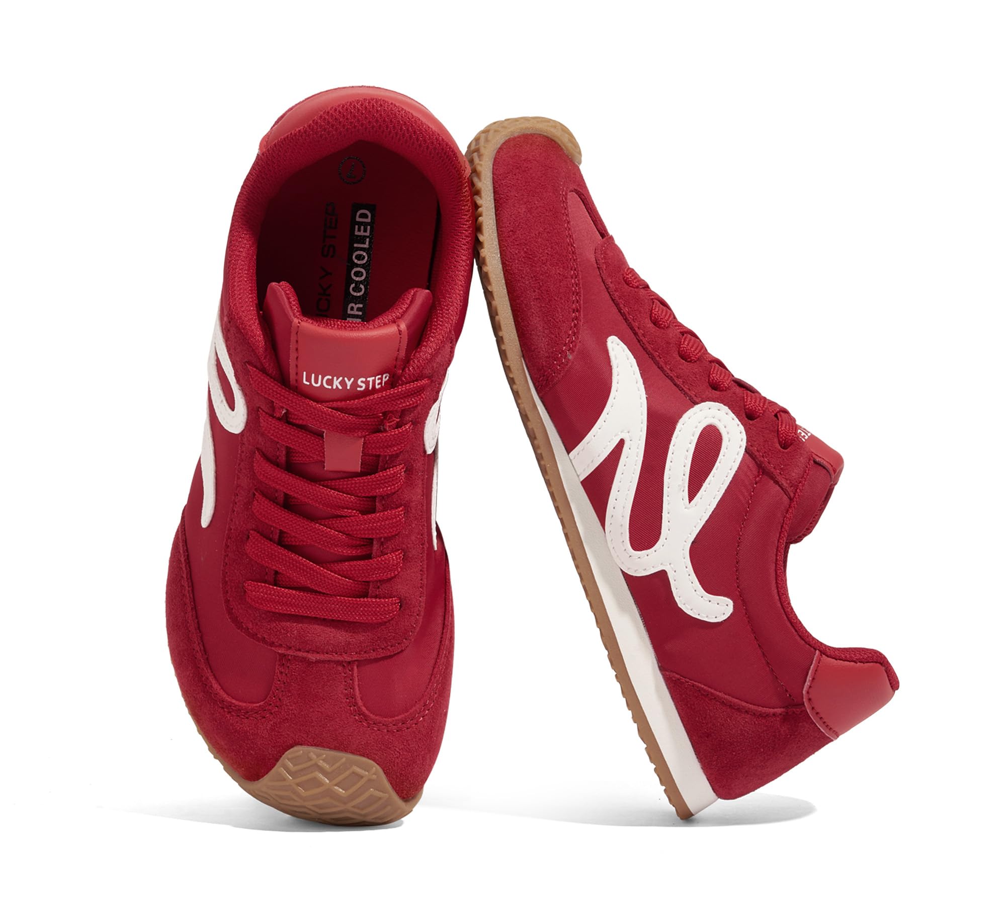 Photo 1 of LUCKY STEP Women's Retro Tennis Fashion Sneakers Classic Casual Thin Sole Cute Comfortable Genuine Leather Trainer Ligheweight Trendy Walking Shoes(Red,11)