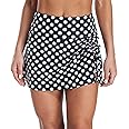 ALove Womens High Waisted Split Swim Skirt Sporty Drawstring Skirted Swim Bottom with Built-in Panty