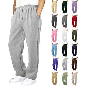 Boys Baggy Sweatpants Straight Wide Leg Casual Open Bottom Elastic Waist Kids Back to School Pockets Uniform Pants Joggers