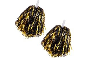 YAURE JOY 2 Pcs Cheerleading Pom Poms with Handle for Girl Team Spirit Sports Games Dance Outfit (Black-Gold Glitter)