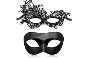 Aqearl Couple Masquerade Mask for Women Men Shiny Venetian Mask Halloween Mask for Party Prom Ball Costume Lace Masks