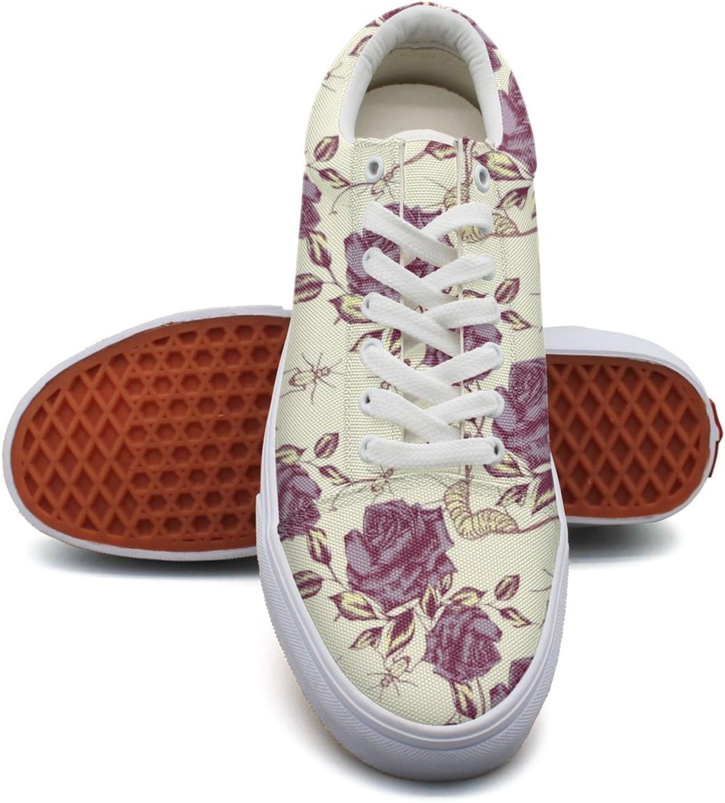 QJSY Womens' Fashion Canvas Sneaker Classic Skate Shoes Roses Beetles Low Cut Canvas Shoes