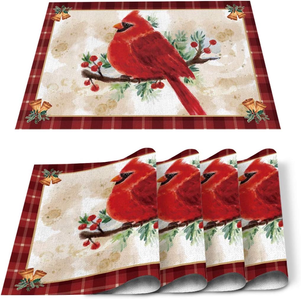 Christmas Watercolor Cardinals Buffalo Plaid Indoor