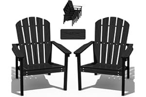 nevilywood Compact Stackable Adirondack Chairs Set of 2, 26.3" Wide HDPE Outdoor Patio Chairs - Durable, Space-Saving Design for Porch, Lawn or Garden, Black