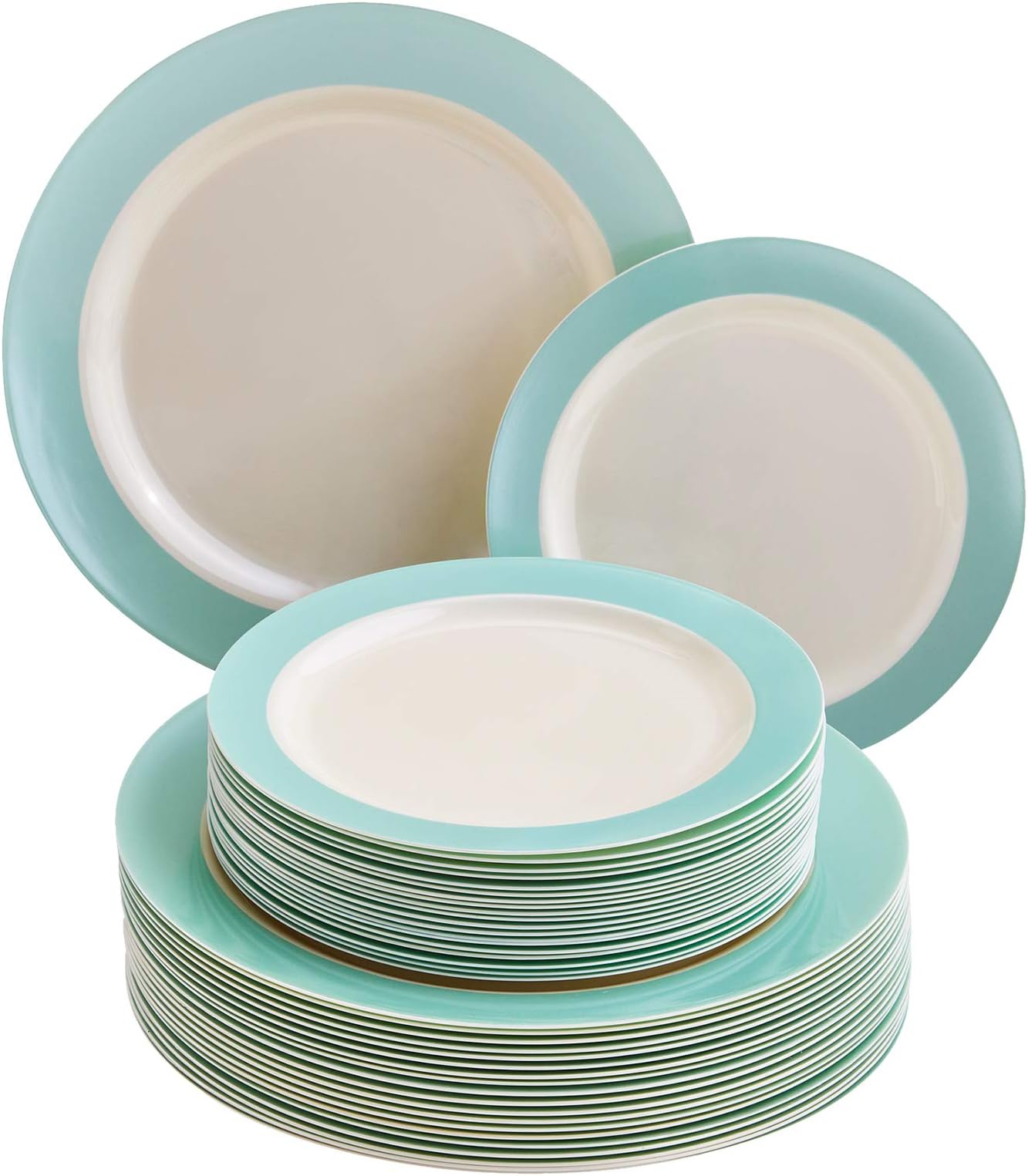 DISPOSABLE 40 PC DINNERWARE SET | 20 Dinner Plates | 20 Salad Plates | Heavy Duty Plastic Dishes | Elegant Fine China Look | Pastel Collection (Turquoise)
