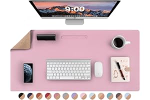 Lollido Leather Desk Pad - 36" x 17" Office Mat, Large Mouse Pad Protector, Desktop Mat, Writing Pad, Blotter, Cover (Cork+Pink)