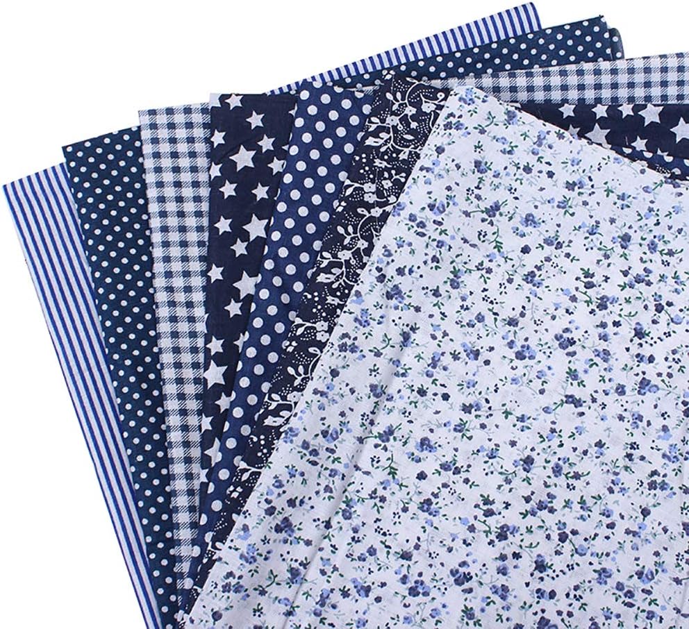 Momangel 7pcs/Set 25x25cm Floral Patchwork Cotton Fabric Plain Cloth for DIY Sewing Craft Cloth Handmade Accessories Navy Blue