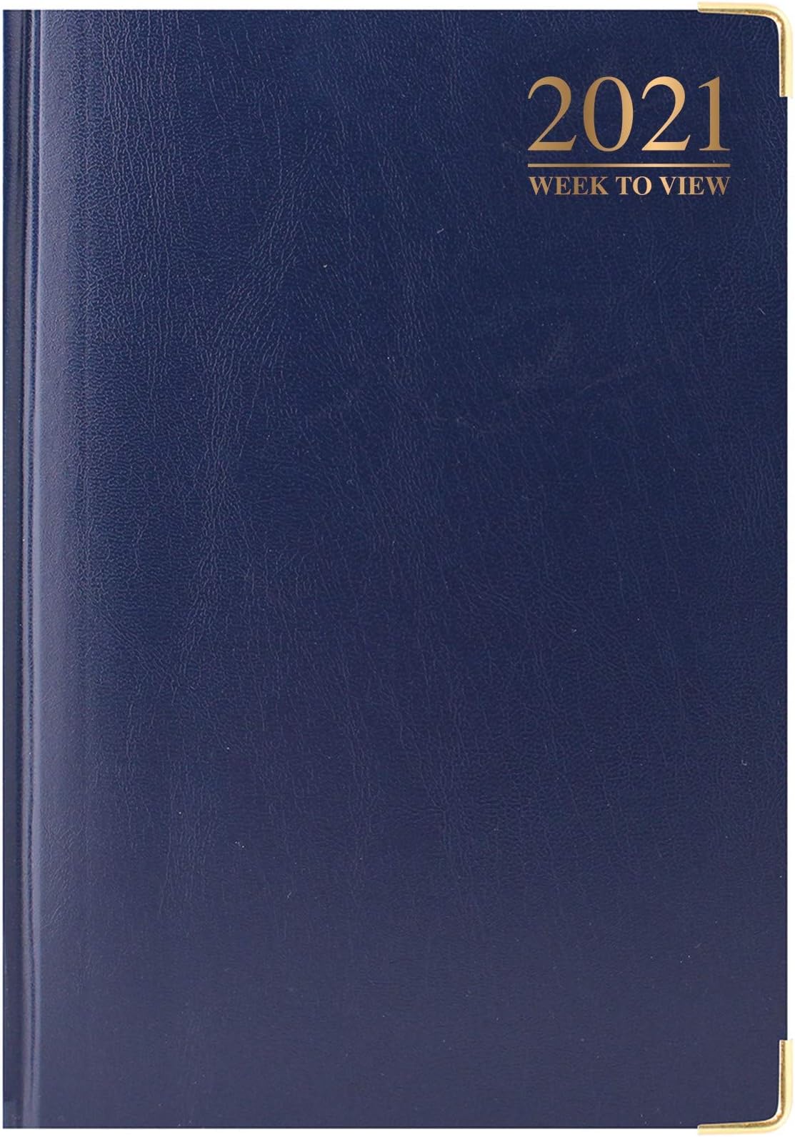 2021 A5 Week To View Padded Hardback Diary with Metal Corners - Blue