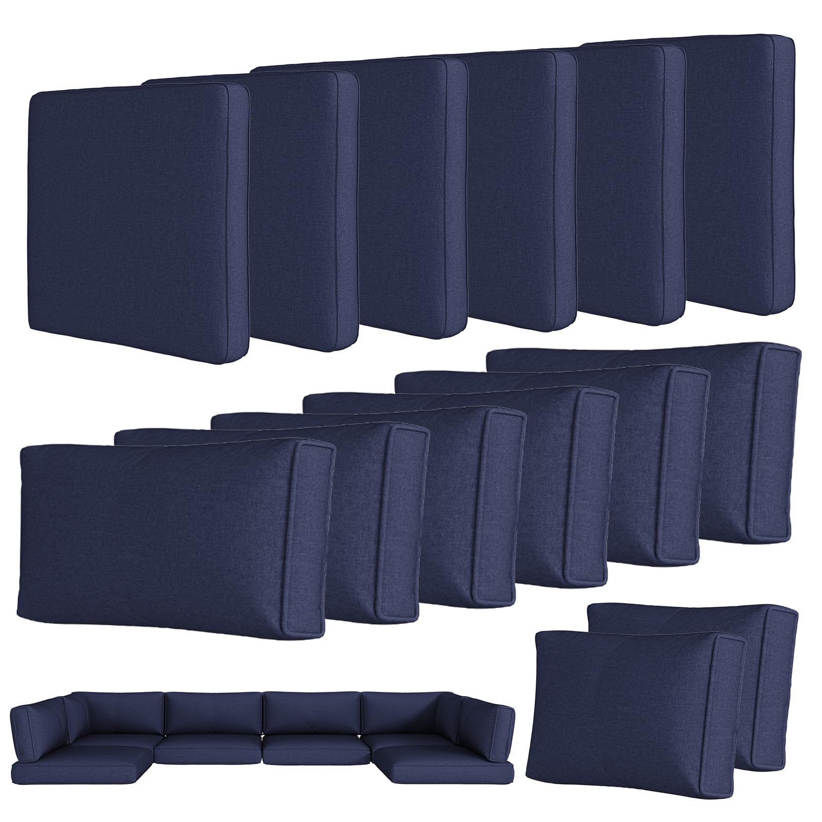 Photo 1 of Aoxun 14-Piece Outdoor Cushions Covers with Zippered and Anti-Slip Dot, Patio Cushion Covers Replacement for Outdoor Furniture, Washable Reusable Couch Protectors, Navy Blue (Covers Only)
