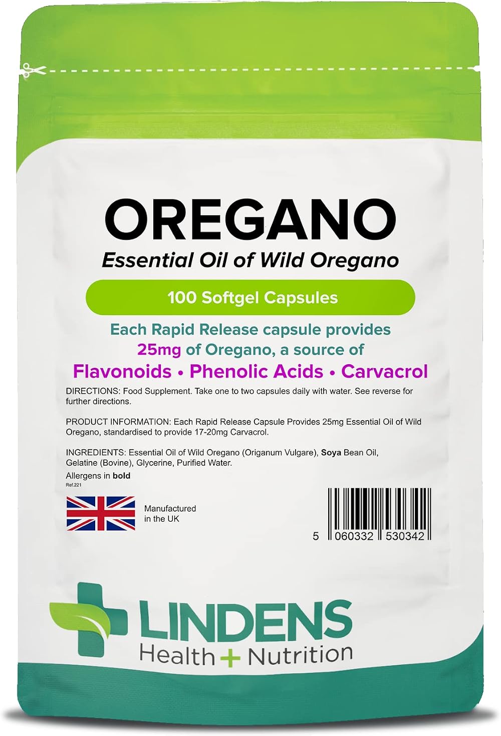 Lindens Oregano Oil 25mg 100 Caps UK Made Rapid Release