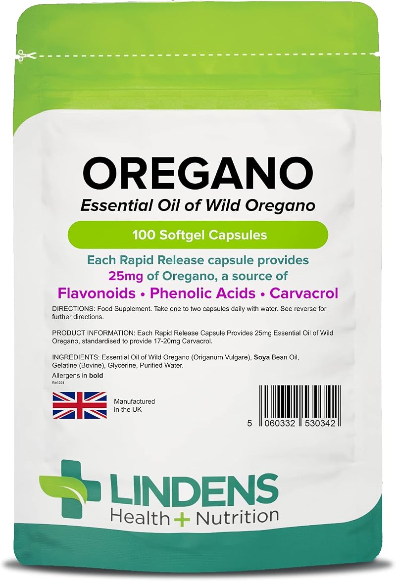 Lindens Oregano Oil 25mg 100 Caps UK Made Rapid Release