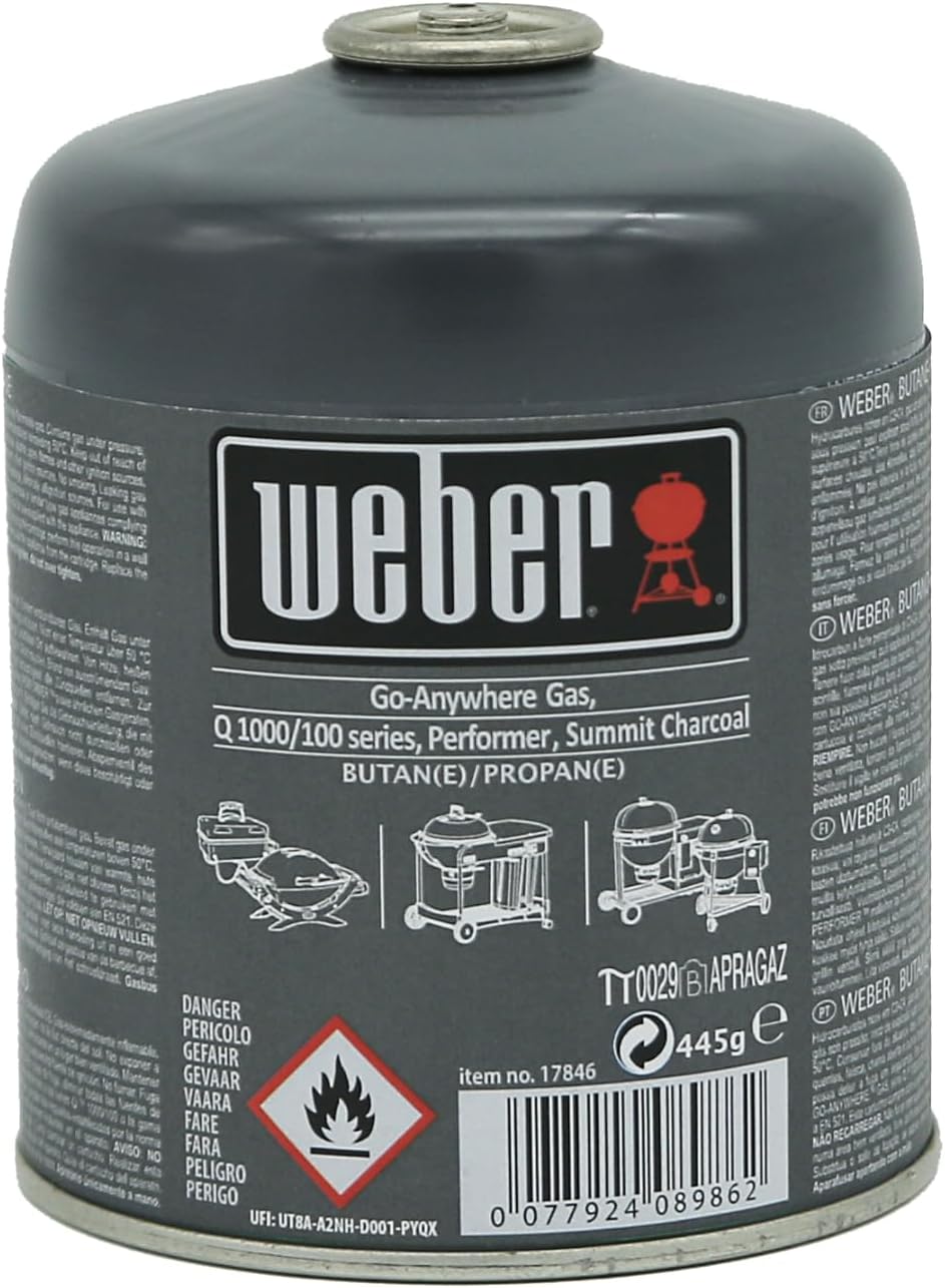 Weber Gas Cartridge Disposable 445g For Q 100/1000, Go Anywhere, Summit