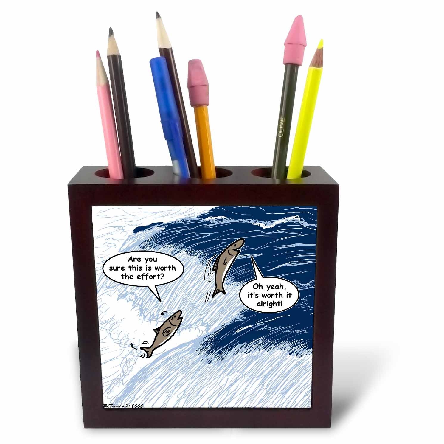 3dRose Salmon Spawning Advice-Tile Pen Holder, 5-Inch (Ph_3102_1), 5 Inches