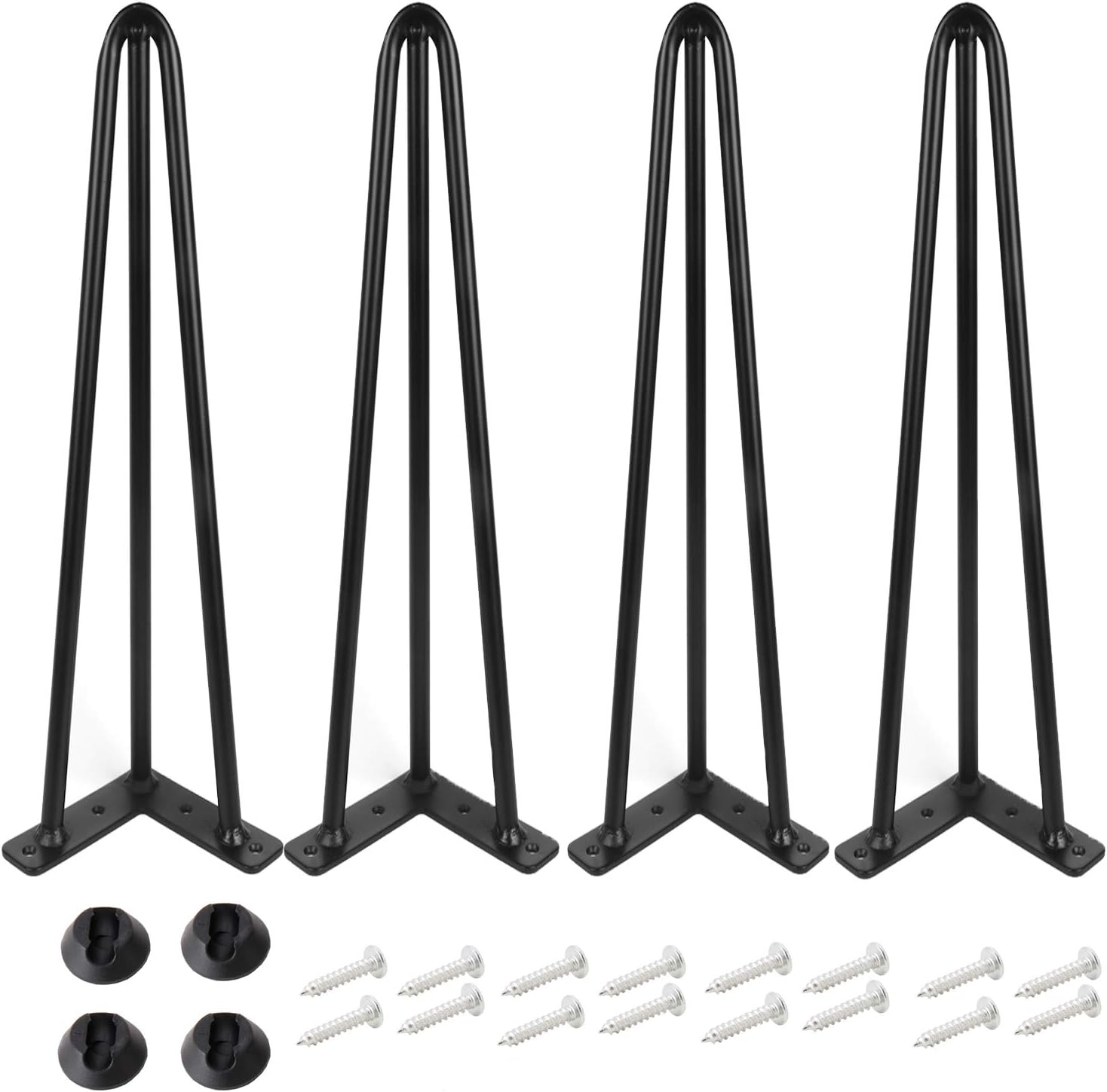 ALXEH 20 Inch Hairpin Table Legs 1/2” Dia 3-Rods Hairpin Furniture Feet 4pcs, Heavy Duty Black Hairpin Legs with Floor Protectors for Coffee Table, DIY Desk and Stand