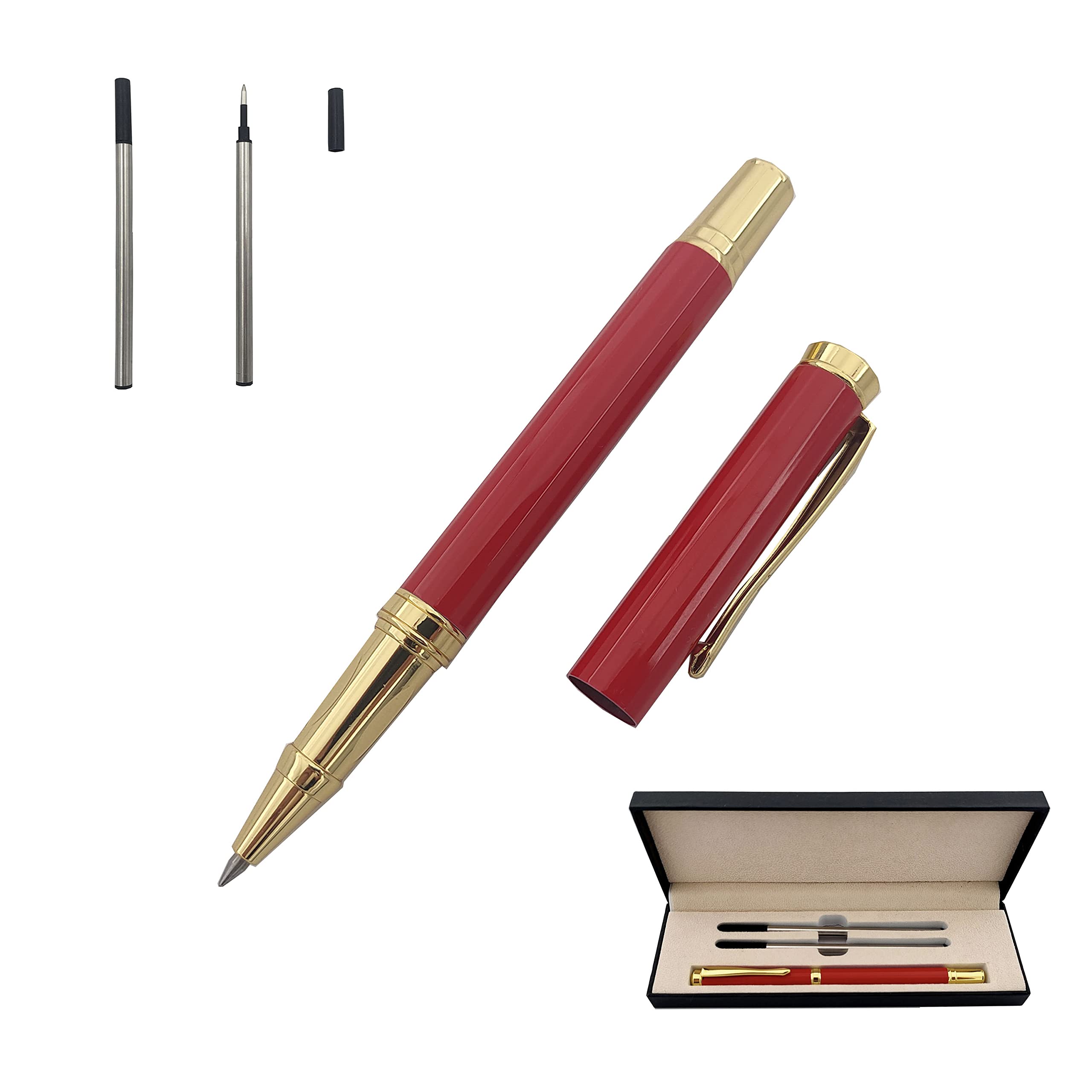 Accod Metal Signature Pen Office Rollerball Pen Business Gift Pen with 2 Refills High-end Gift Box Comfortable Grip Business Ballpoint Pen for Office Family Business Partners (Red)
