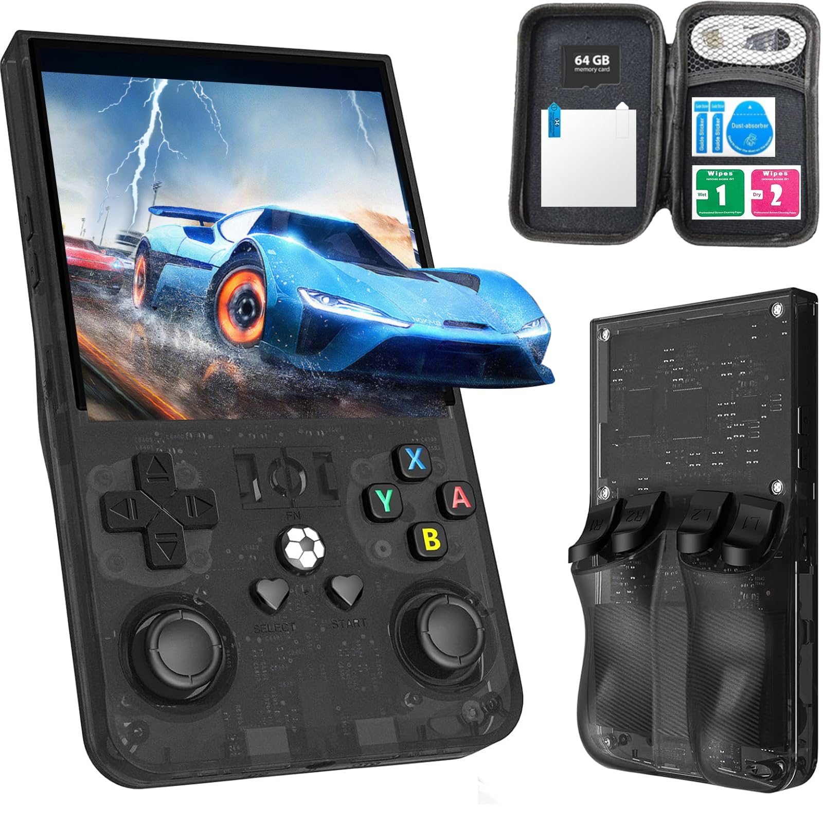 Photo 1 of R36Max Handheld Game Console, Portable Mini Retro Handheld Game Console, 4.0 Inch IPS Video Gaming Console with 64GB TF Card Over 18000+ Pre-Installed Retro Games, 4000mAh Battery (New Black)