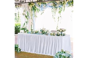 Partisky White Polyester Table Skirt for Rectangle Tables 9f, Wrinkle Resistant Pleated Ruffle Table Cloth for Birthday Party Banquet Wedding Baby Shower
