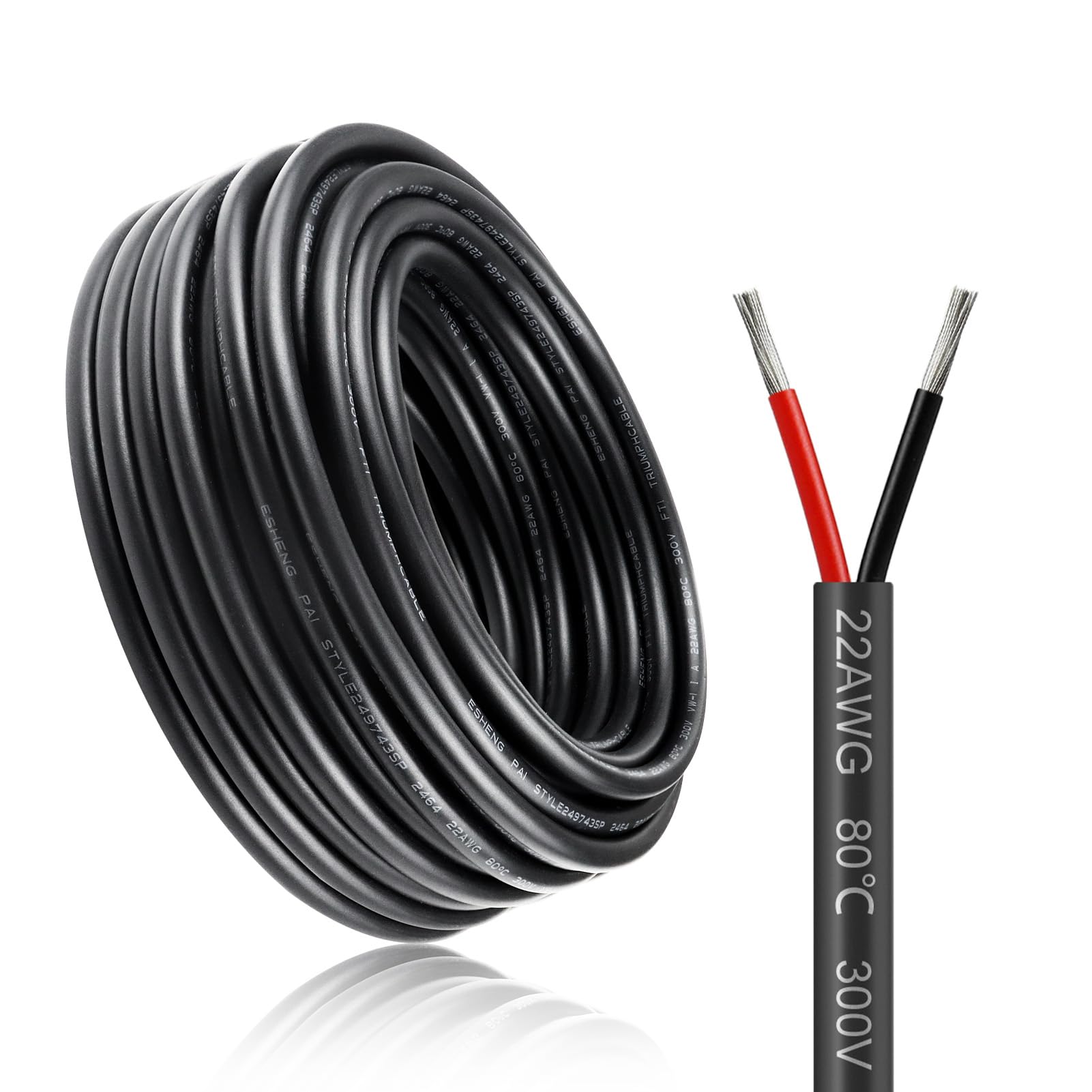 30M/100ft 12V Low Voltage Wire, Outdoor Landscape Lighting Cable, 2 * 0.3mm² Conductor Extension Cable, 22AWG Electrical Cord Red & Black Tinned Copper Hookup Wire Kit, 2 Core Electrical Wire