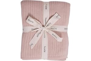 HUXIE Knitted Organic Cotton Baby Blanket- Swaddle Blanket, 30" x 40" Soft Receiving Blanket for Newborn (Ribbed-Blush)
