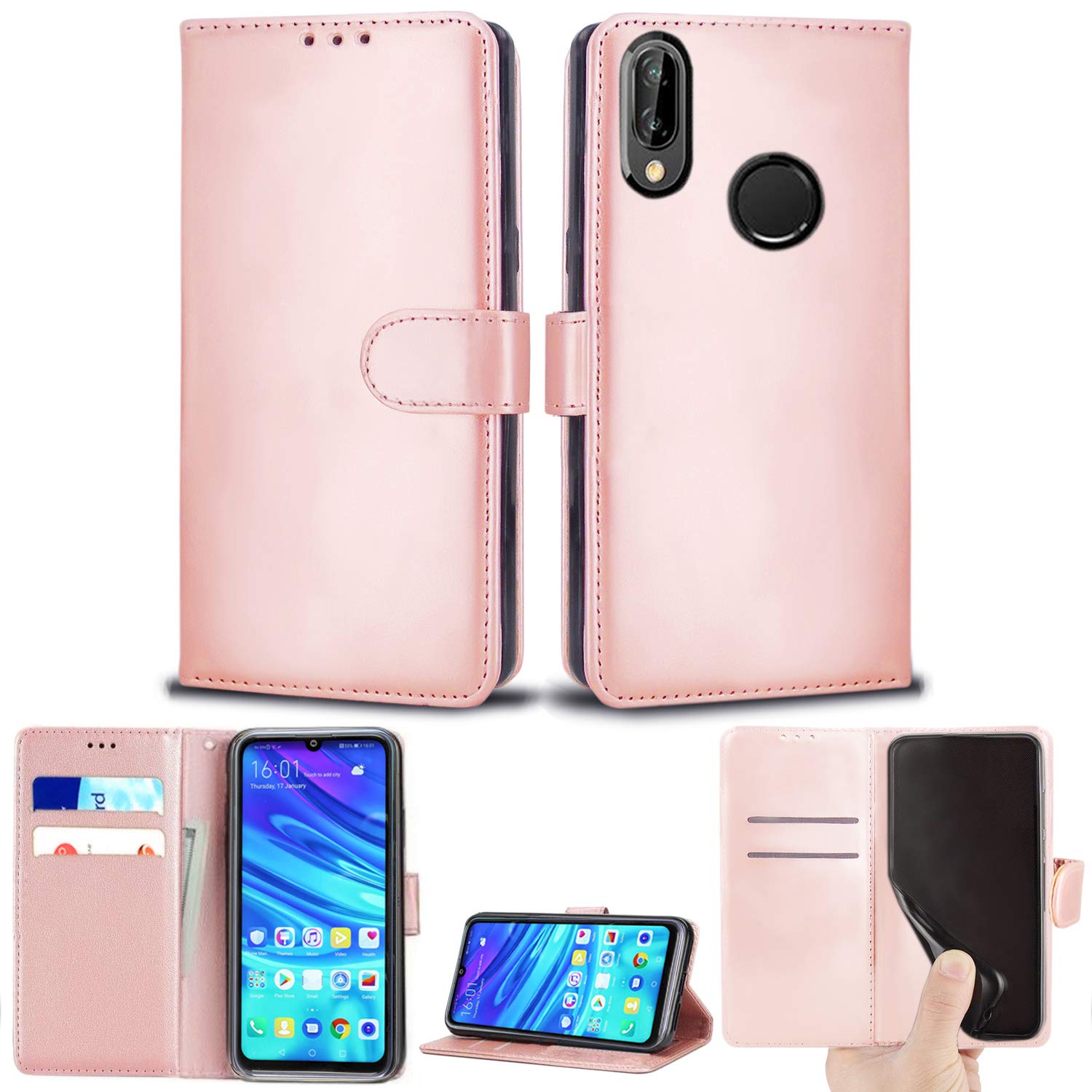 Mobile Stuff Huawei P Smart 2019 / Honor 10 Lite Case, Premium PU Leather Flip Wallet Phone Case Cover with Magnetic Closure Stand Card Holder for Huawei P Smart 2019 / Honor 10 Lite (Rose Gold Book)