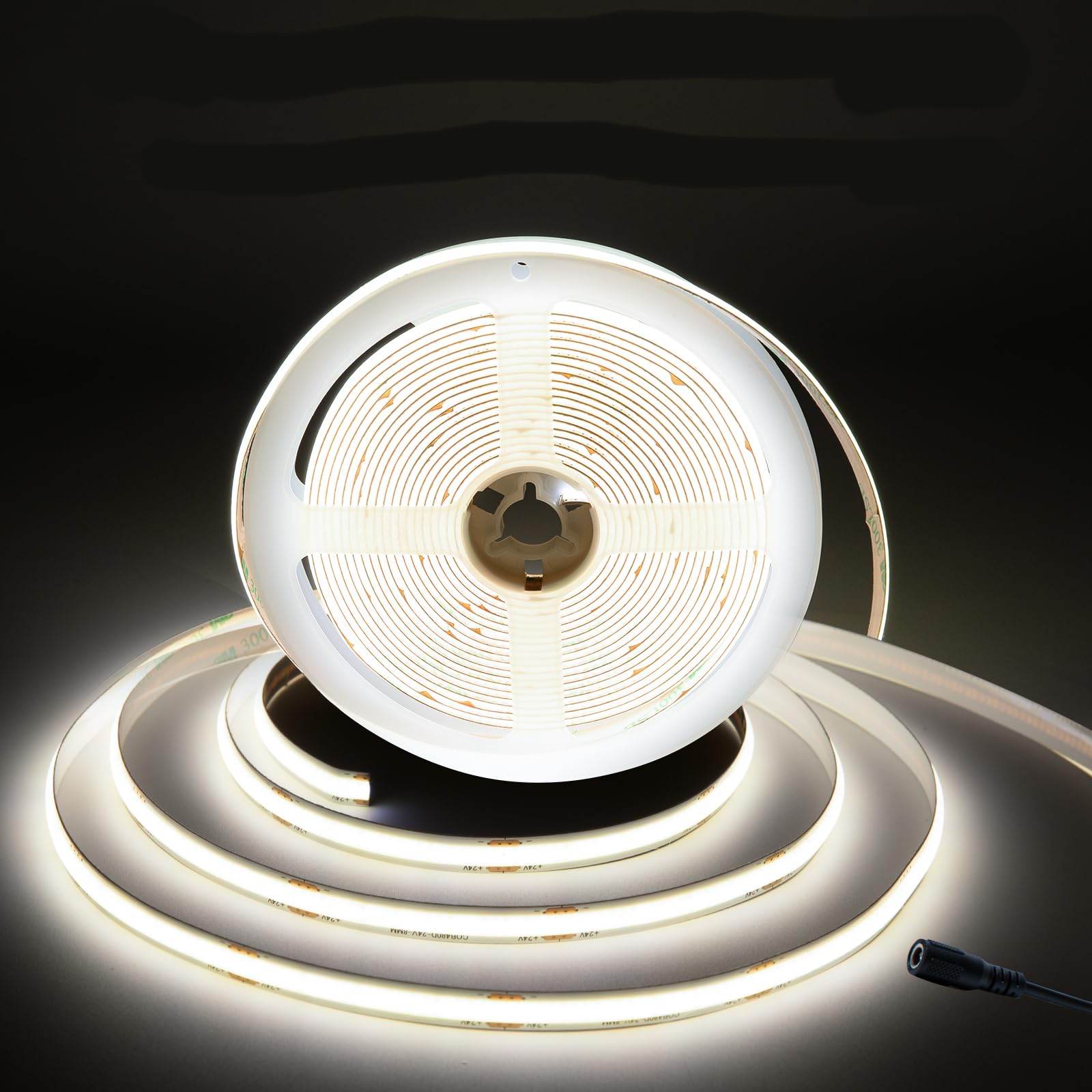 GIDEALED 24V COB LED Strip Light 4000k,Daylight White led Strip COB 2400 LEDs Super Bright Flexible Light Under Cabinet Lighting,High Density Uniform and Soft Lighting,16.4ft FCOB Lightstrip only
