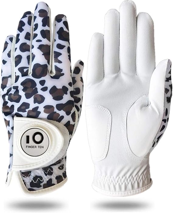 Finger Ten Golf Gloves Women with Ball Marker Printed 1 Pack Leather