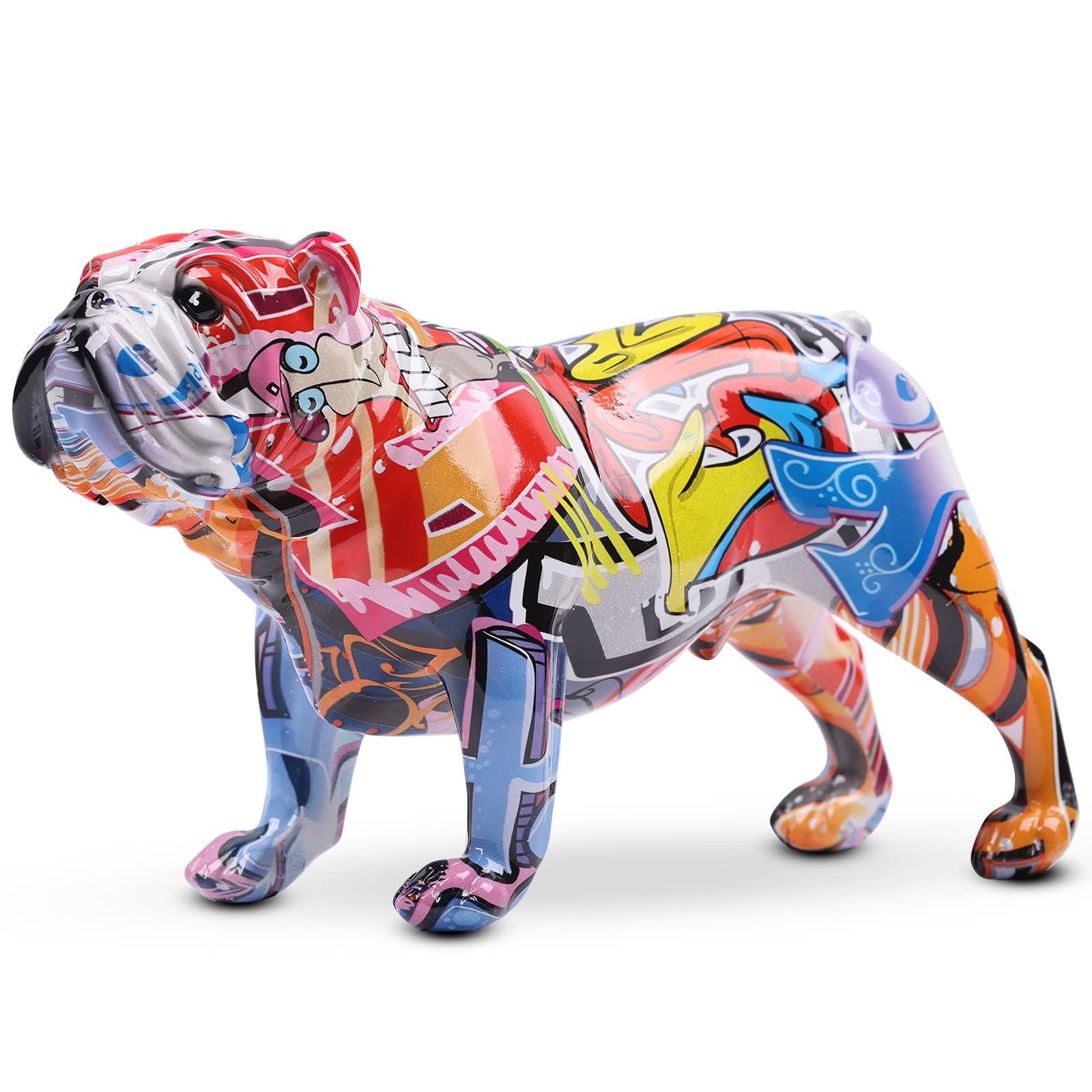XYQXYQ Colored Graffiti Bulldog Sculpture, Graffiti Art Standing British & French Bulldog Statue Decoration, Color Dog Fashion Resin Technology Decoration