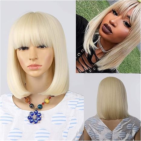 Amazon Co Jp 女性中長髪のボブのかつら耐熱性の髪型巻き毛のウィッグ Color Platinum Blonde Stretched Length 14inches ホーム キッチン