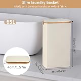 iEGrow 60L Slim Laundry Basket with Lid Bamboo Handles Beige view 3