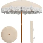 AreShark 7ft Patio Umbrella with Fringe, UPF50+ Beach Umbrella for Table, Pool & Garden, Portable Outdoor Tassels Umbrella w/