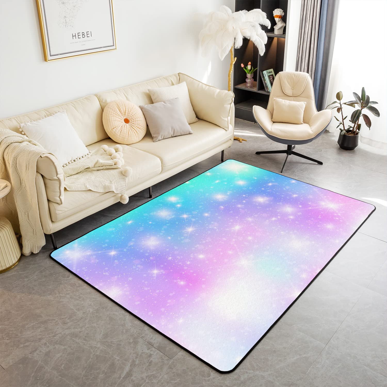 Loussiesd Galaxy Area Rug Rugs for Living Room Bedroom Purple Blue Glitter Super Cozy Carpet Carpet Kids Adults Accent Rug Home Decor Bedroom Living Room Rug 150 * 200cm