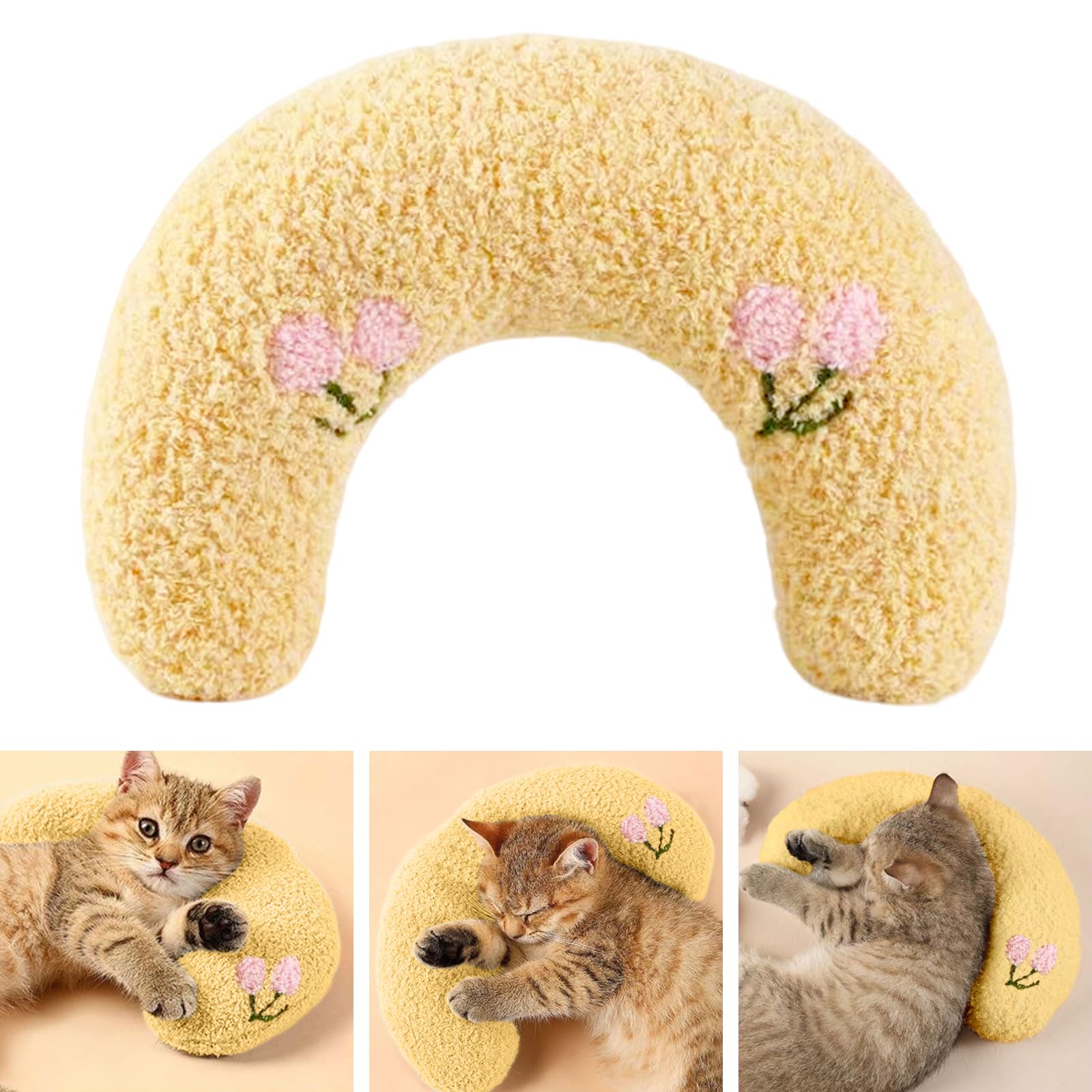 Photo 1 of Fnaobai Pet Small Pillows for Small Dogs Cat U-Shaped Puppy Neck Pillow for Indoor Improve Relief Sleeping Machine Washable (Yellow)
