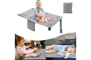 Happy Nest Toddler Airplane Bed & Airplane Seat Extender for Kids - Portable Foot Rest for Children Flights, Soft Velvet Toddler Plane Bed, Lightweight Machine Washable Travel Essentials (Gray)