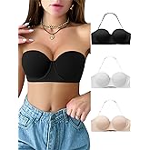 Women's Strapless Bra, Backless Self-Adhesive Bra, Multiway Invisible Straps, Push-Up Lift, Everyday Lingerie for Women