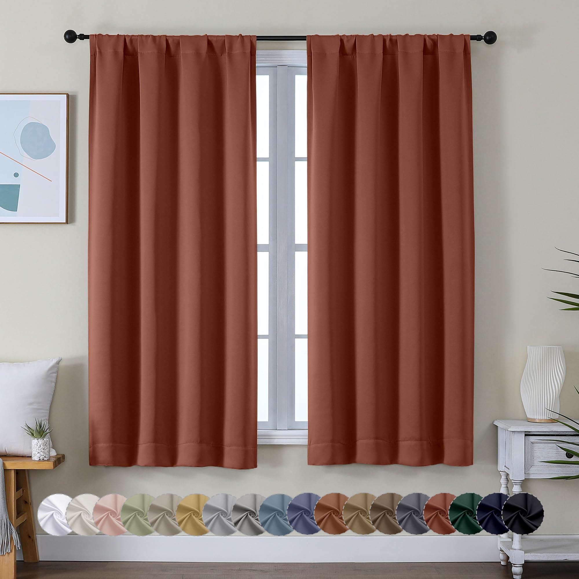 Simplebrand Ava Terracotta Blackout Curtains for Bedroom 63 Inch Length ...