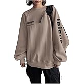 WDIRARA Women's Letter Graphic Oversized Sweatshirt Vintage Long Sleeve Pullover Tops
