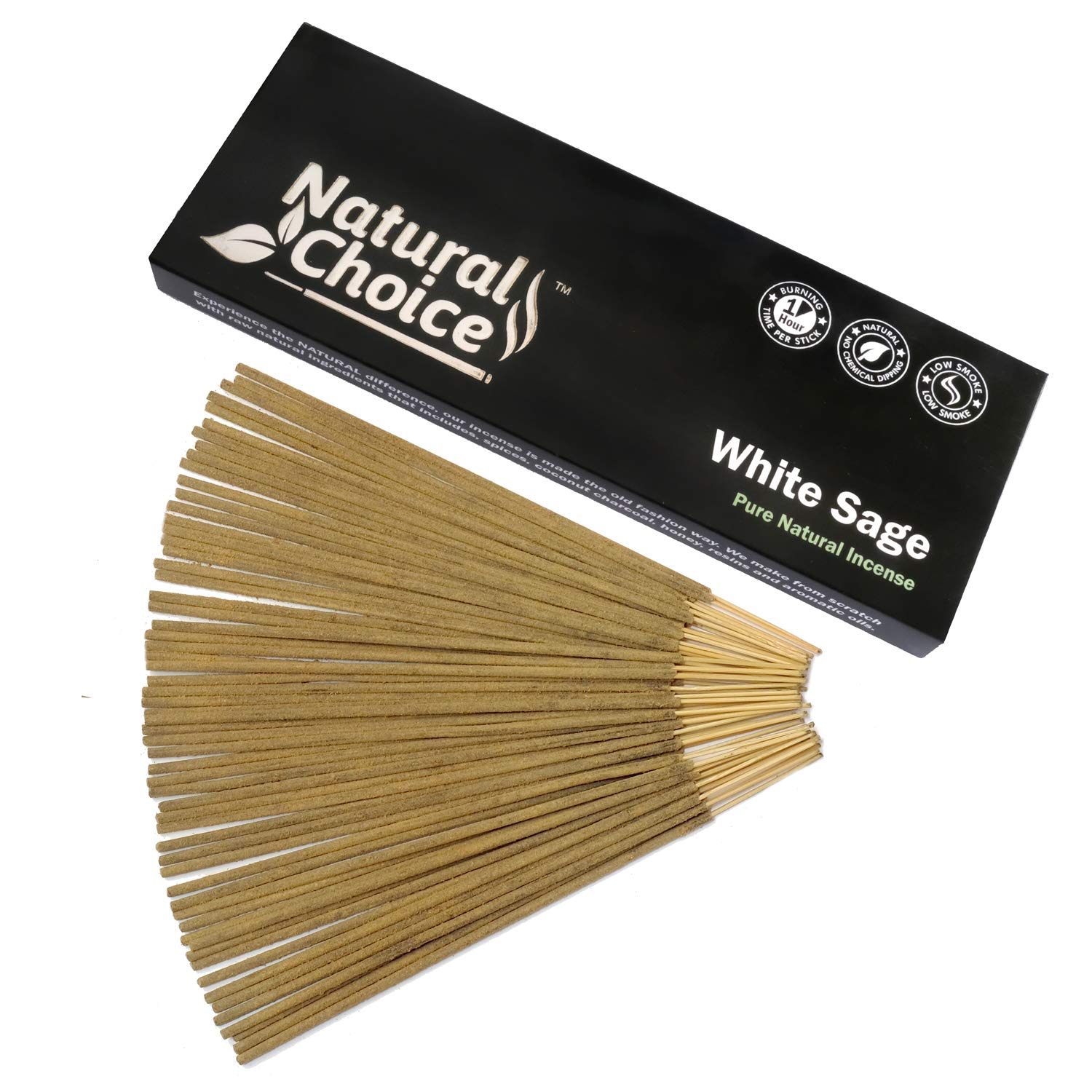 Natural Choice White Sage Incense Sticks 100 Grams, Low Smoke Traditional Incense Sticks Made from Scratch, Never Dipped