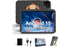 NRKDUBQ 2025 Latest 10.1 inch Kids Tablet Android 15 Tablets for Kids with EVA Protective Case 20GB RAM 128GB Storage Toddler Tablet, Parental Controls, 12-hr Battery, WiFi, GPS, Black