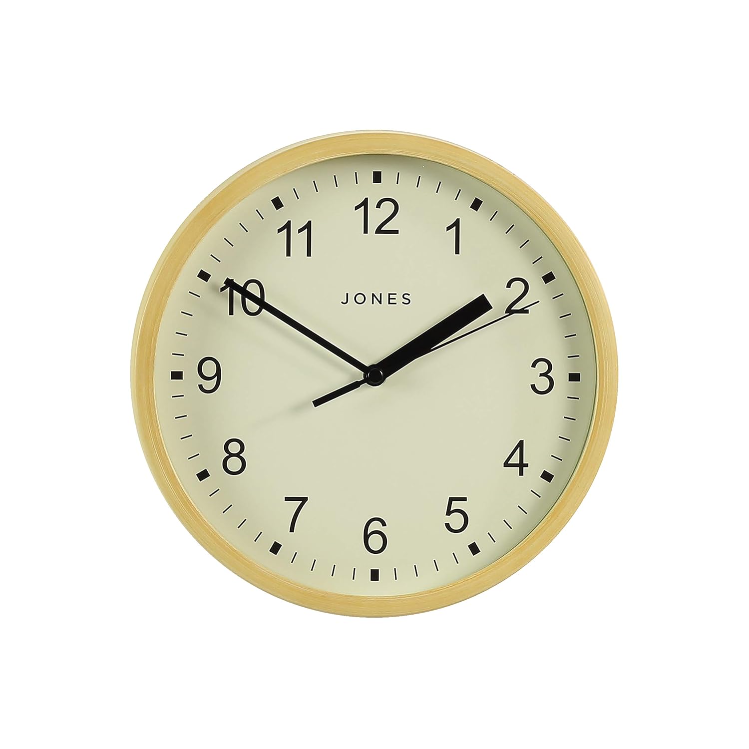 Jones Clocks Spin Wall Clock Scandi Design Light Wood Effect Frame, Cream Dial & Black Hands