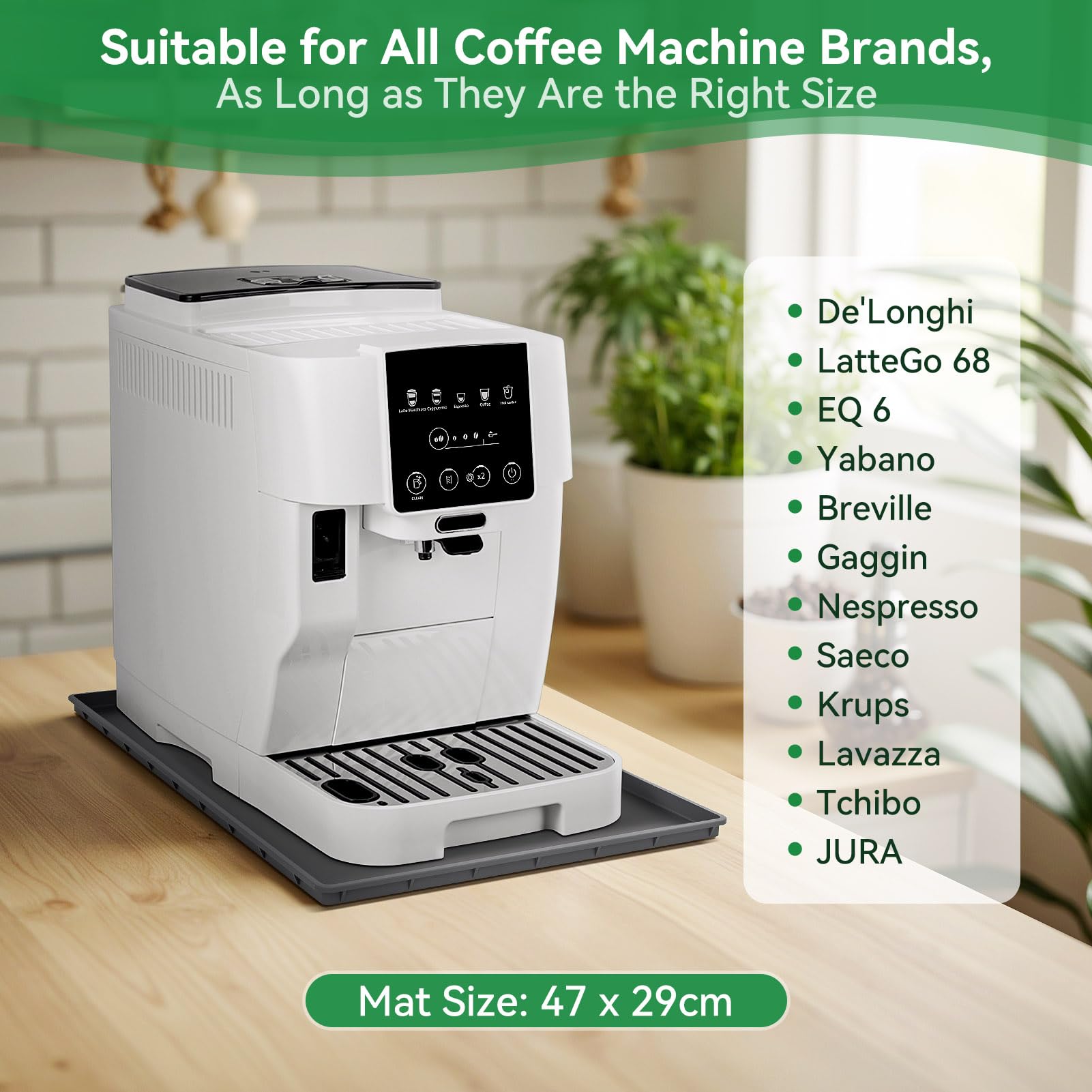Inwee Unterlage Silikonmatte für Kaffeemaschinen, Anti-Rutsch Silikonmatte für Kaffeevollautomat Barista Zubehör, kompatibel mit EQ.6, Philips LatteGo und De'Longhi Magnifica usw. - Grau (47 x 29 cm) 2