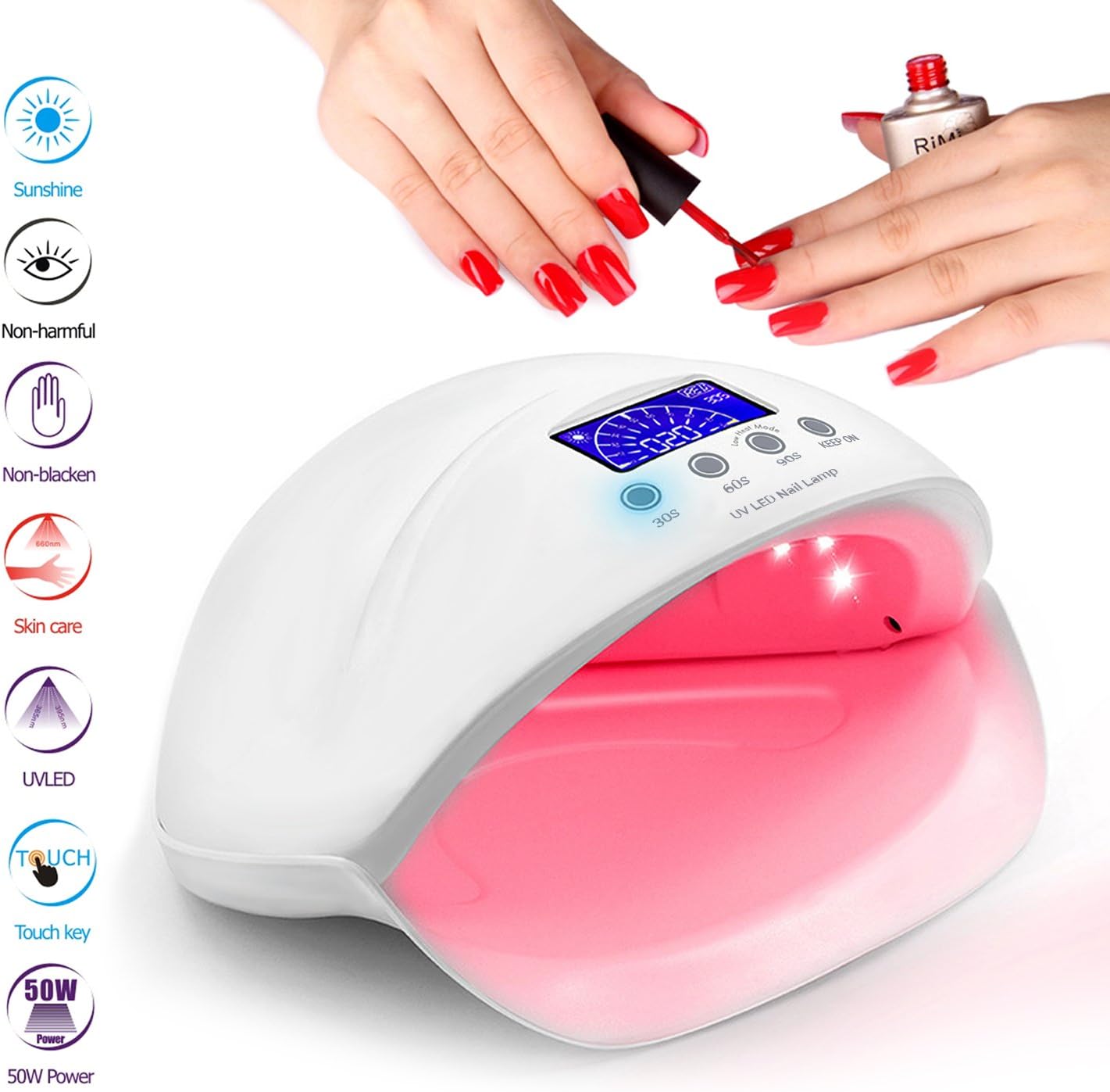 KABB Nail Lamp, Professional 50W LCD Display Dual UV LED Nail Dryer With Timer Set 30s, 60s, 90s