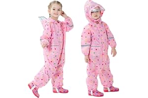 YIQAUMA Boys Girls Toddler Rainsuit Kids Waterproof Coverall Cartoon Rain Suit One Piece Rain Coat
