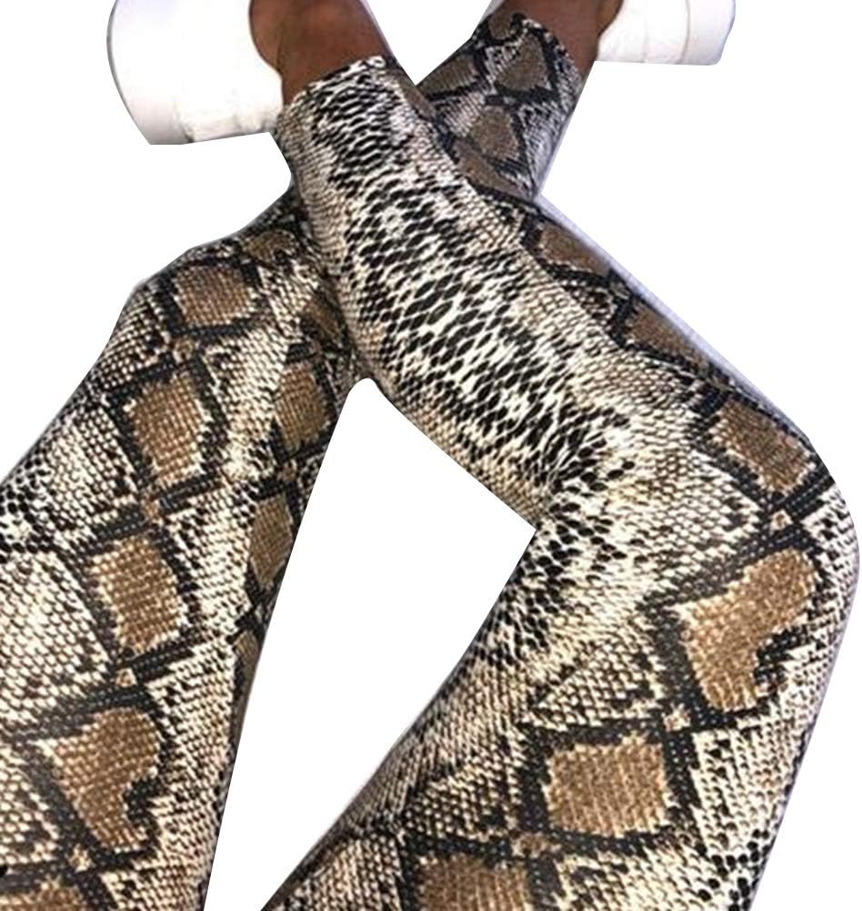 mnoMINI Lady Leopard Snakeskin Print High Waist Slim Pencil Pants Trousers, Elastic Tight Pants for Women Girls