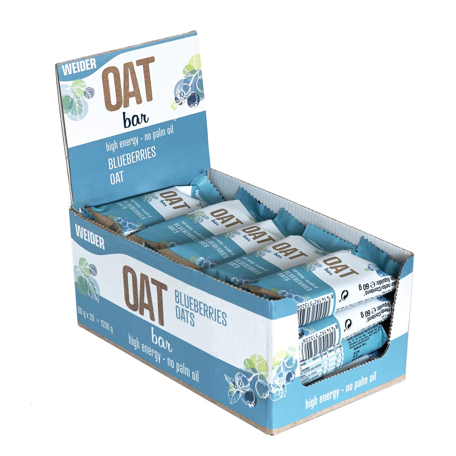 Weider OAT BAR (20x 60g). Blueberries & Oats. No Palm Oil. High Source of Energy