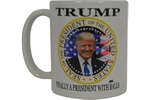 Rogue River Tactical Donald Trump Funny Novelty Coffee Mug - Finally A President with Balls Cup, 11 Oz, White