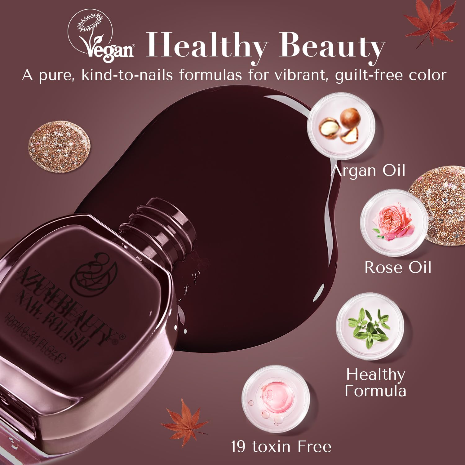 AZUREBEAUTY Brown Nail Polish Set 2 Colors Glitter Quick Dry Nail Polish Kits Fall Vegan Long Lasting French Tip Nail Polish Natural Manicure Diy Home Gift for Girls - Image 7