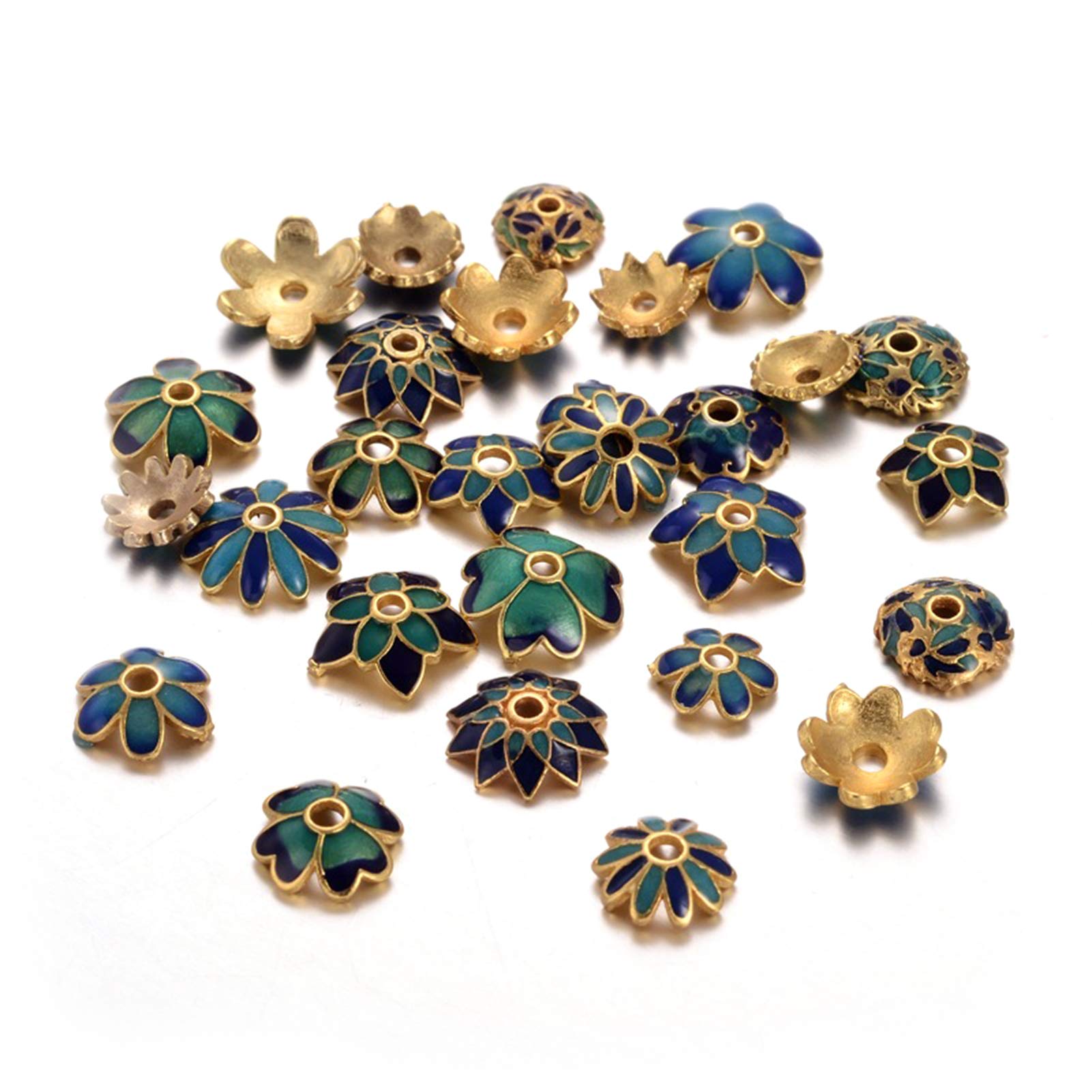 Craftdady 5pcs Gold Plated Enamel Flower Bead Caps Floral Petals Metal Spacer Bead End Caps for Jewelry Making